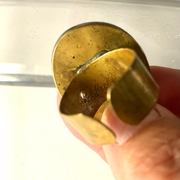 💝VTG MENS MCM BRUTALISTS RAFAEL BRASS RING ADJUSTABLE 1960-1970 CANADA unisex - Picture 2 of 12